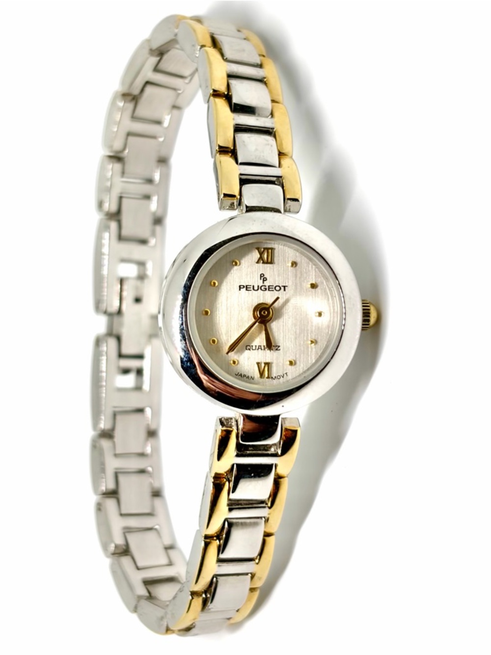 Vintage Peugeot Watch Women 22mm Silver Gold 2 Tone Bracelet Band New Battery 6”